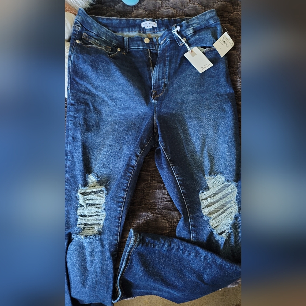 NWT Good American Distressed Straight Leg Jeans Size 14-18